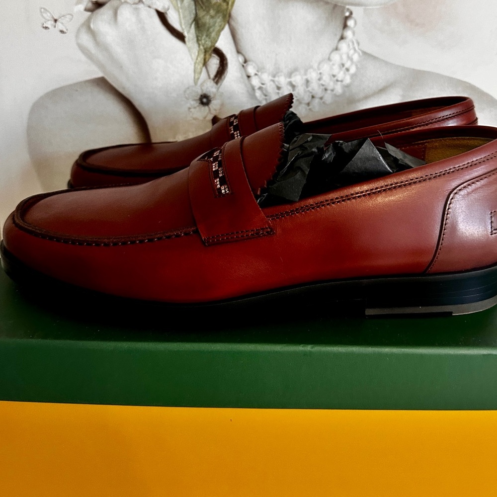 NWT Armando Cabral Men's Bolama Burgundy Leather Slip-On Loafers US 10.5 EU 43.5 - Picture 9 of 11